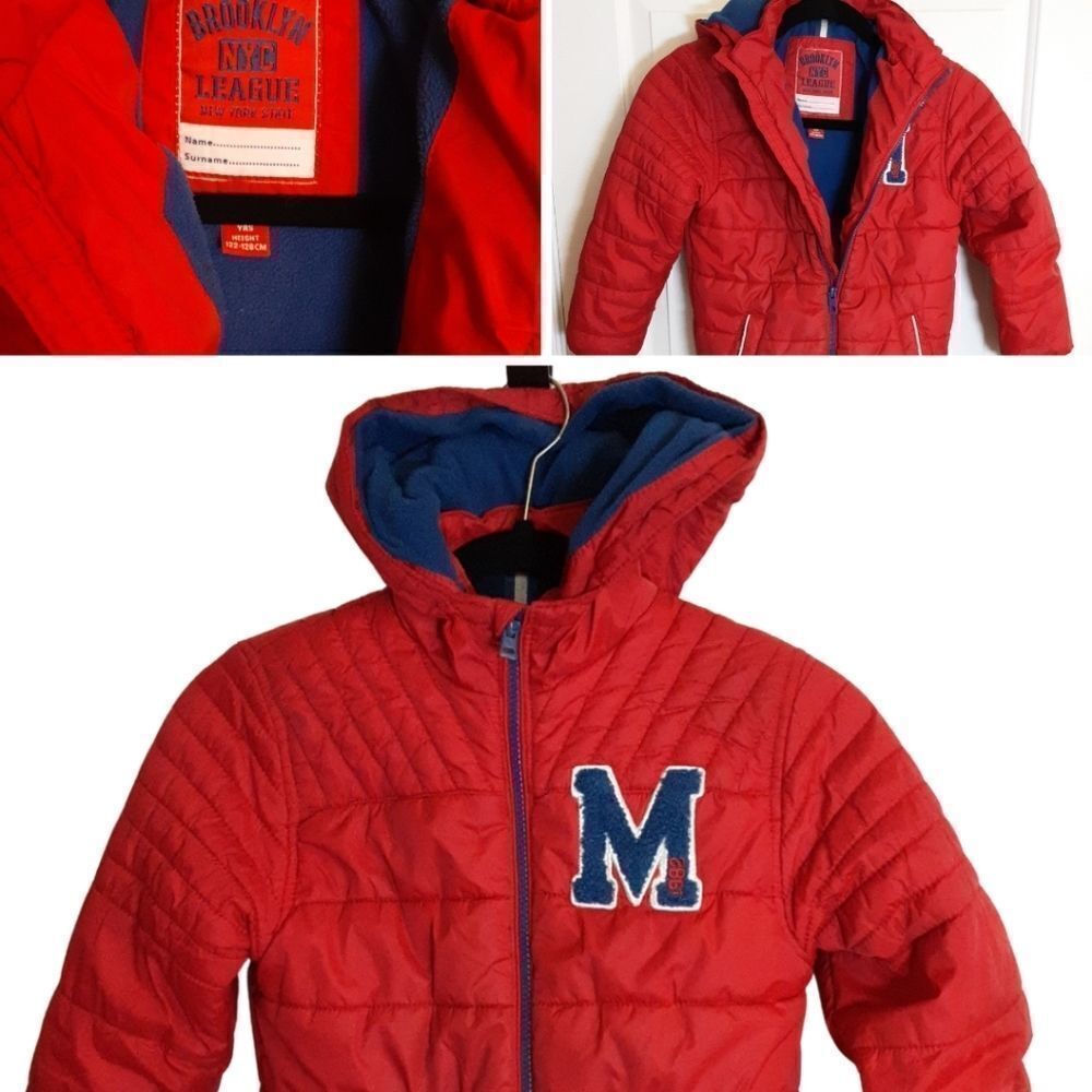 Brooklyn League NYC Coat Boys Red Navy Fleece Lining sz 7-8